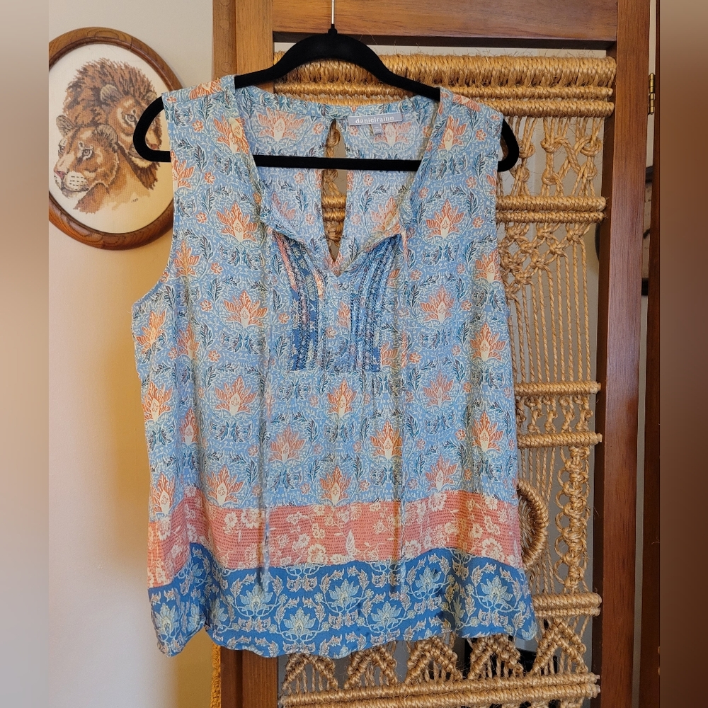 Daniel Rainn Light Blue and Orange Floral Top (StitchFix)